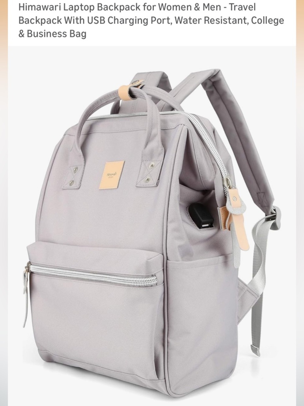 Himawari Light Gray Laptop Backpack with USB Port